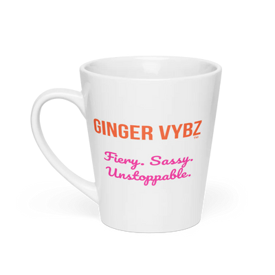 'GINGER VYBZ™ Fiery. Sassy. Unstoppable.' 12oz. White Latte Mug