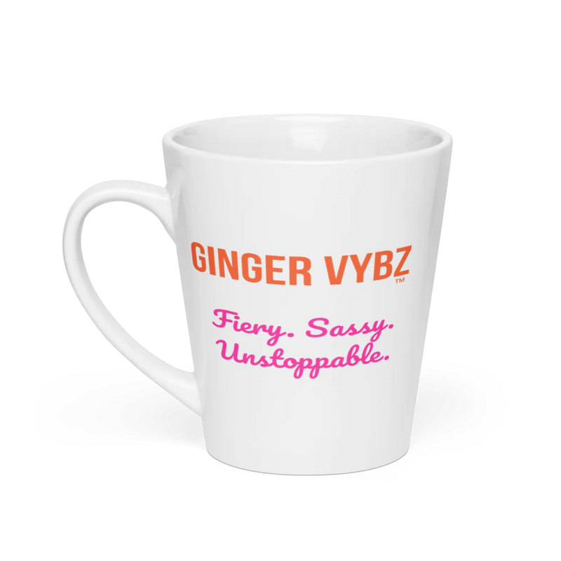 'GINGER VYBZ™ Fiery. Sassy. Unstoppable.' 12oz. White Latte Mug